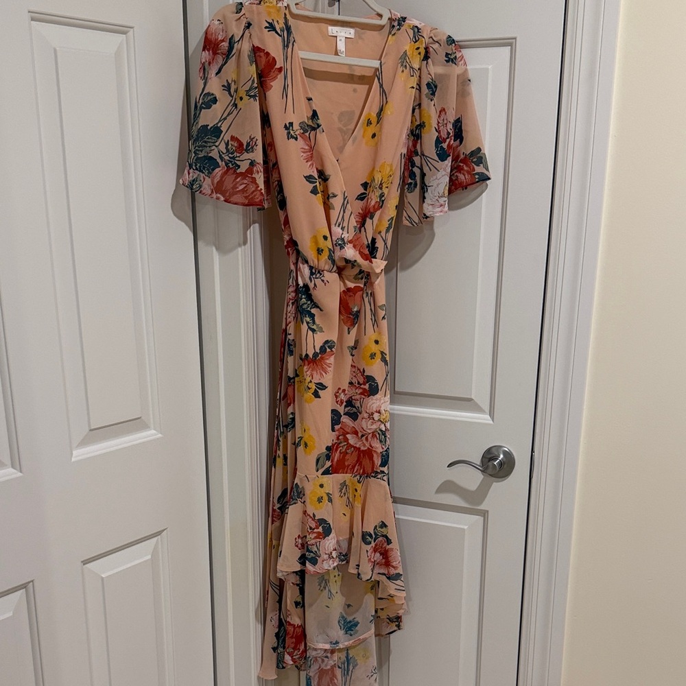 Leith Blush Pink Floral High-Low Wrap Dress